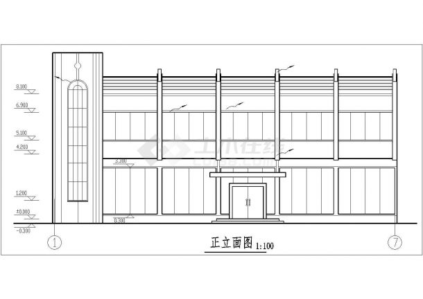 哈尔滨某大学1100平米2层框混学生食堂建筑设计CAD图纸-图二