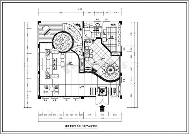 某二层现代风格私人别墅室内装修设计cad施工图（标注详细）-图二