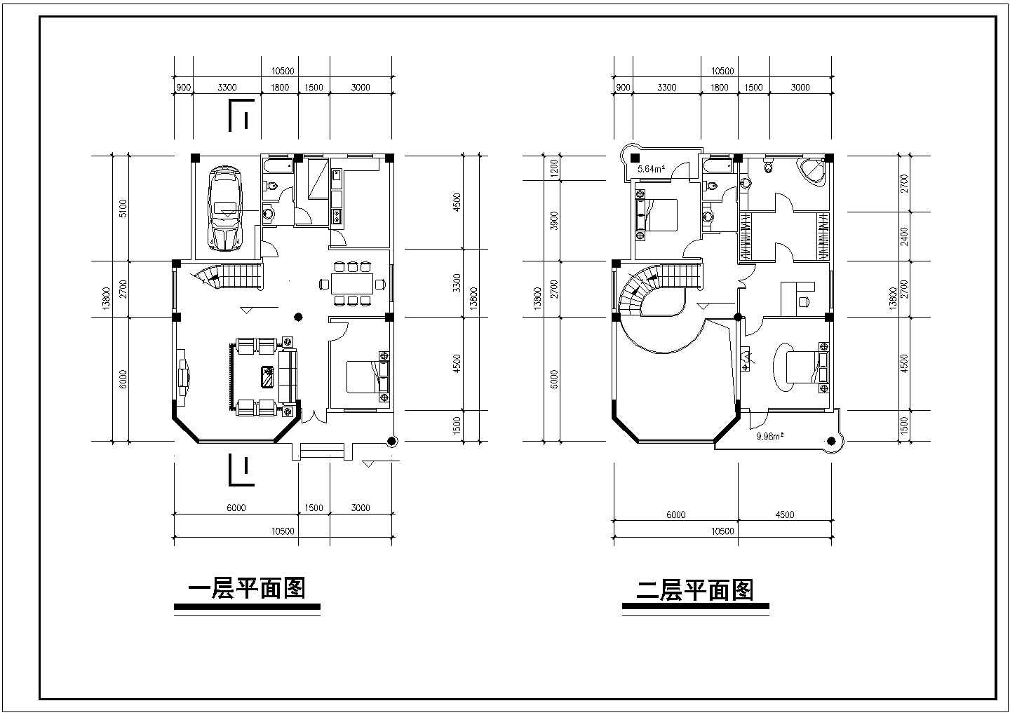 某三层带砖混结构乡村小别墅设计cad全套建施图（含2栋不同户型设计）