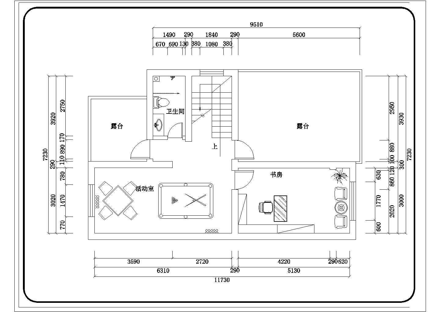 某三层实用型私人别墅室内装修设计cad平面布置图（甲级院设计）