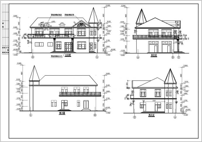 某二层框架结构欧式风格私人小型别墅设计cad全套建施图（标注详细）_图1