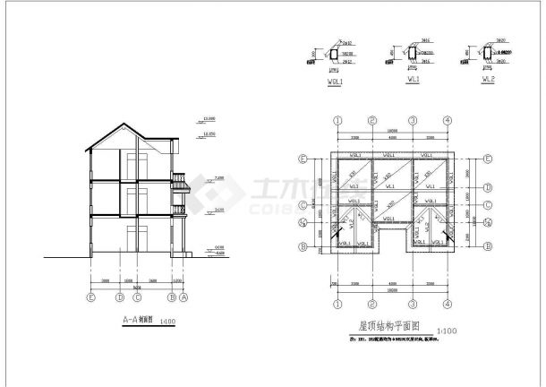 某三层砖混结构现代风格新农村别墅设计cad建筑方案图（标注详细）-图一