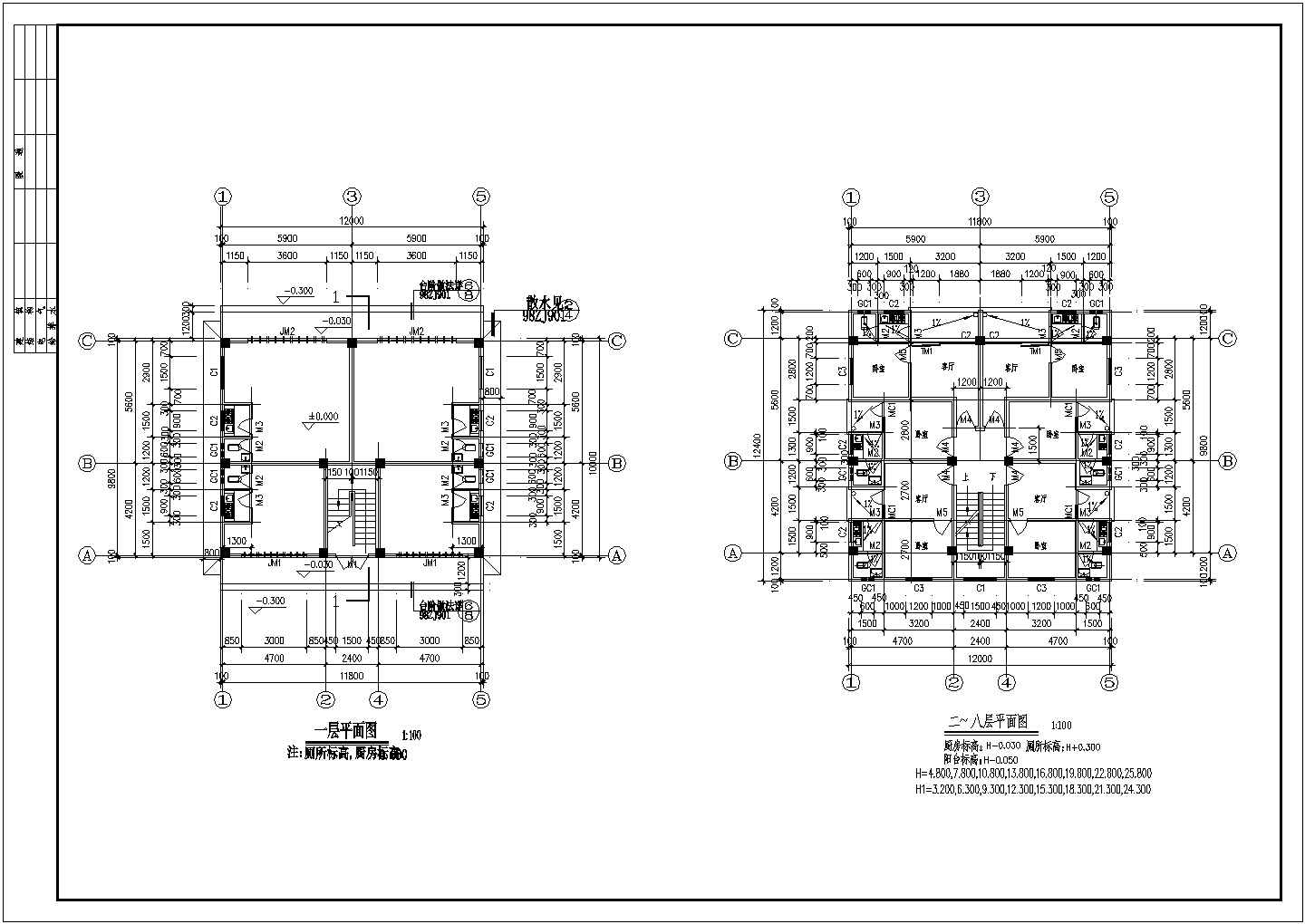 某地上八层框架结构标准农民房设计cad全套建筑施工图（甲级院设计）