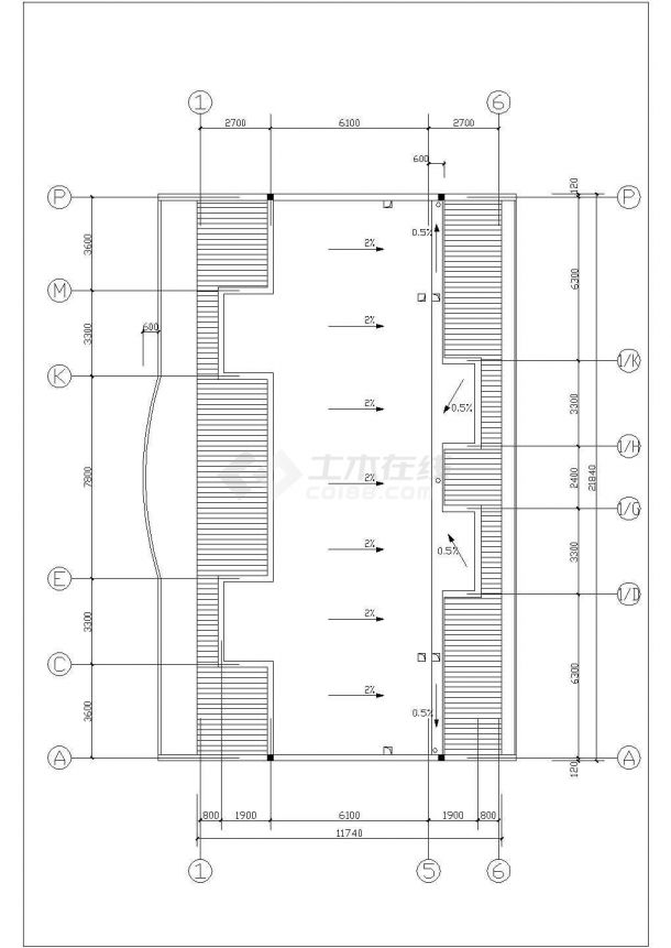 2200平米左右5层框混结构商住楼建筑设计CAD图纸（1-2层商用）-图二
