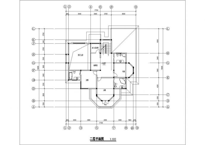 某二层带阁楼层新农村欧式小别墅设计cad建筑方案图（标注详细）_图1