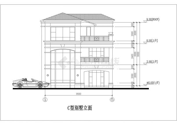 某二层框架结构新农村住宅别墅设计cad建筑方案图（含3栋不同户型设计）-图一