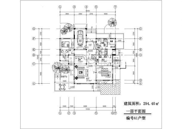 (建筑面积294.4平方米)设计cad全套建筑