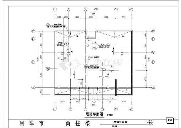 1400平米6层混合结构商住楼建筑设计CAD图纸（1层2户/底层商用）-图一