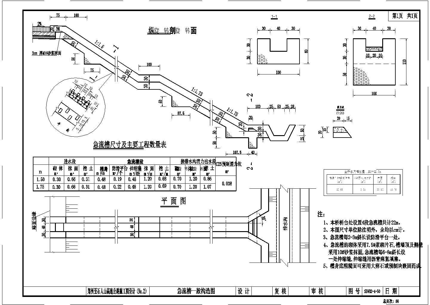 某跨径16+39.6+16m天桥飞鸟拱 81.12米公路Ⅱ级急流槽一般CAD构造图