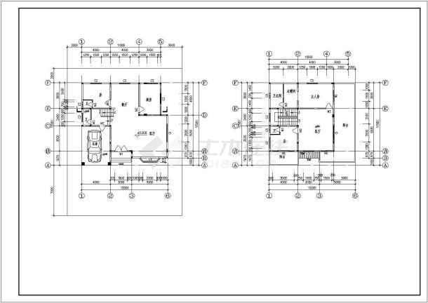 某三层框架结构新农村小型别墅初步设计cad建筑方案图（标注详细）-图二