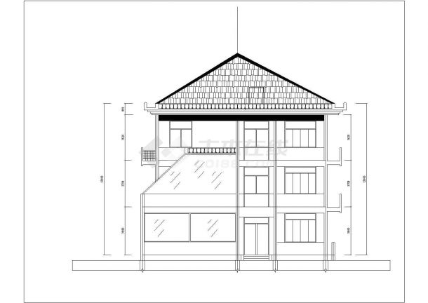 某三层框架结构乡村简欧风格小别墅设计cad建筑方案图（标注详细）-图二