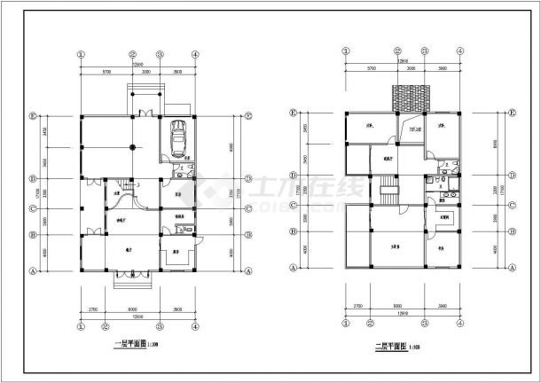 某二层木结构别墅设计cad建筑方案图 (含总平面图)-图一