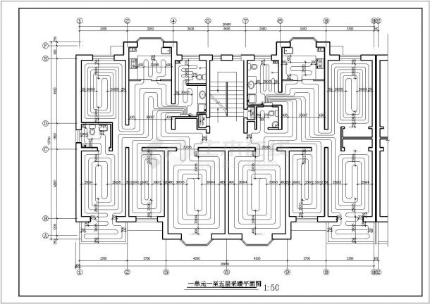 -1+6层(1梯2户3单元)4352.7平米住宅楼地板辐射采暖设计图纸-图一