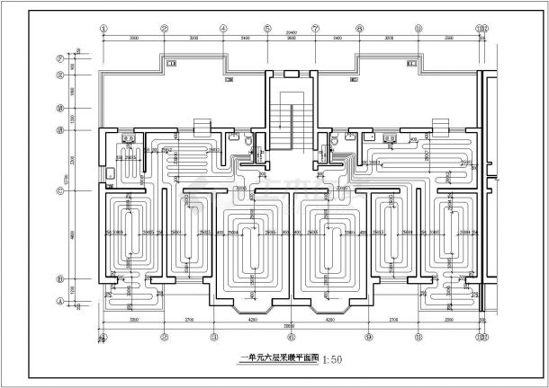 -1+6层(1梯2户3单元)4352.7平米住宅楼地板辐射采暖设计图纸-图二