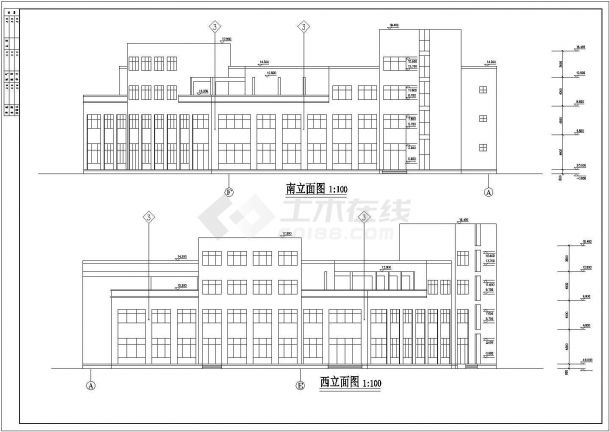 5300平米3层框架结构商务酒店全套建筑设计CAD图纸-图二