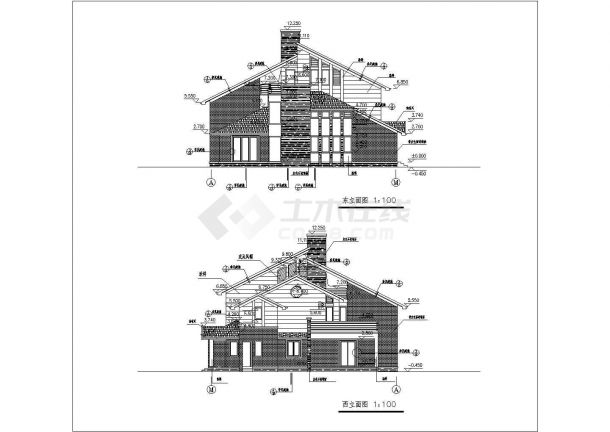 某三层砖混结构小别墅设计cad全套建筑施工图（含设计说明）-图二