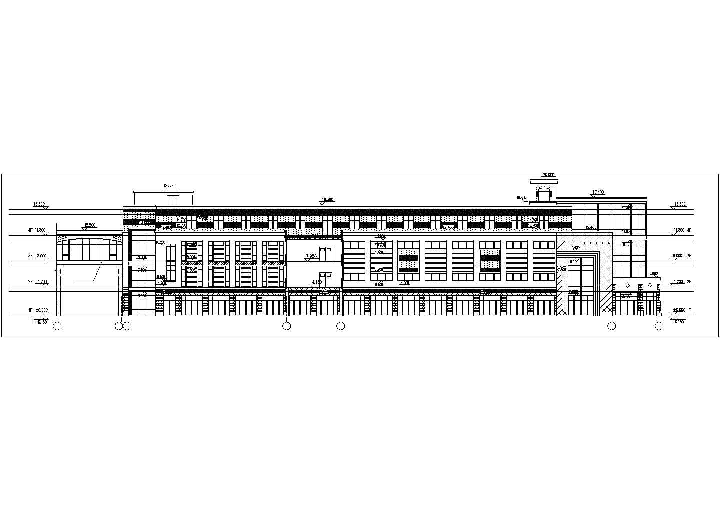 4900平米4层框混结构商业综合楼全套建筑设计CAD图纸