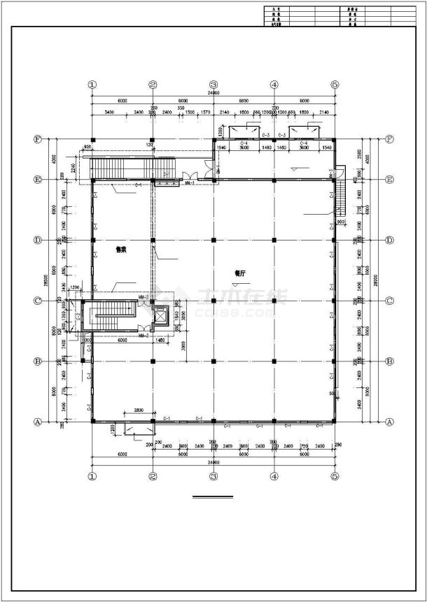 常州市某工厂1300平米2层框混结构职工食堂建筑设计CAD图纸-图二