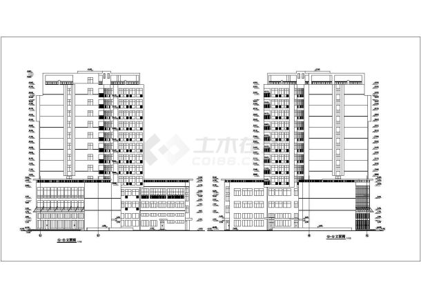 重庆市某临街12层框架商住公寓楼平立剖面设计CAD图纸（1-3层商用）-图二