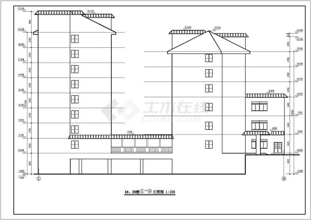 9300平米八层框架结构商务大酒店墙体建筑设计CAD图纸-图一