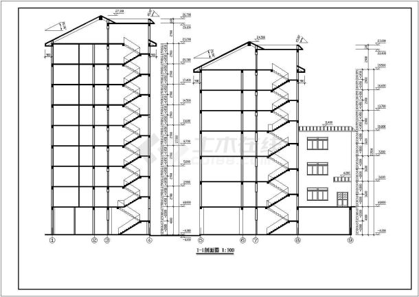 9300平米八层框架结构商务大酒店墙体建筑设计CAD图纸-图二