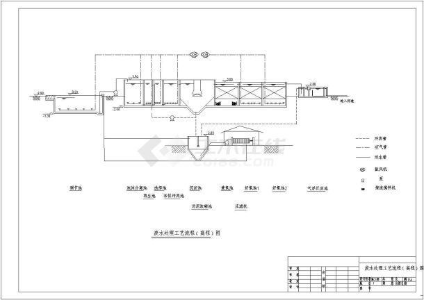 某化工厂污水全套工艺施工CAD工艺流程图-图一