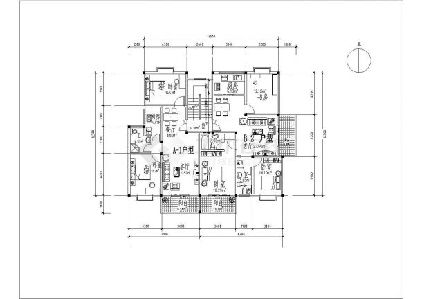 [方案]十三种板式住宅户型建筑设计cad方案-图一
