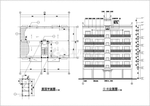 某六层框架商住宅建筑设计cad图（含设计说明）-图二