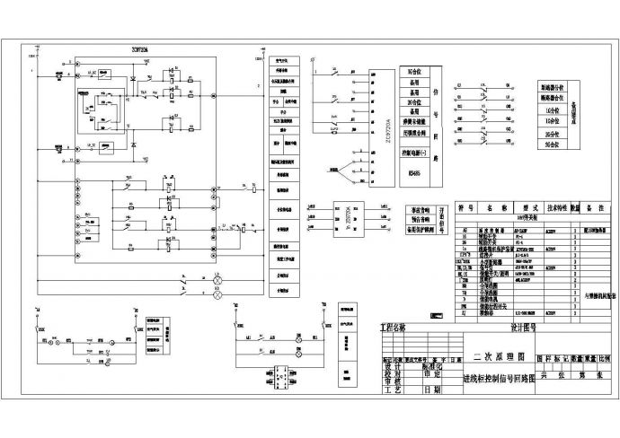 某标准型号进线柜控制信号回路电气原理设计CAD图纸_图1