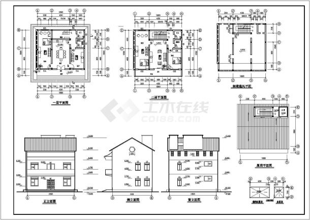 某二层带阁楼层框架结构私人住宅设计cad建筑方案图（含设计说明，含结构设计）-图二