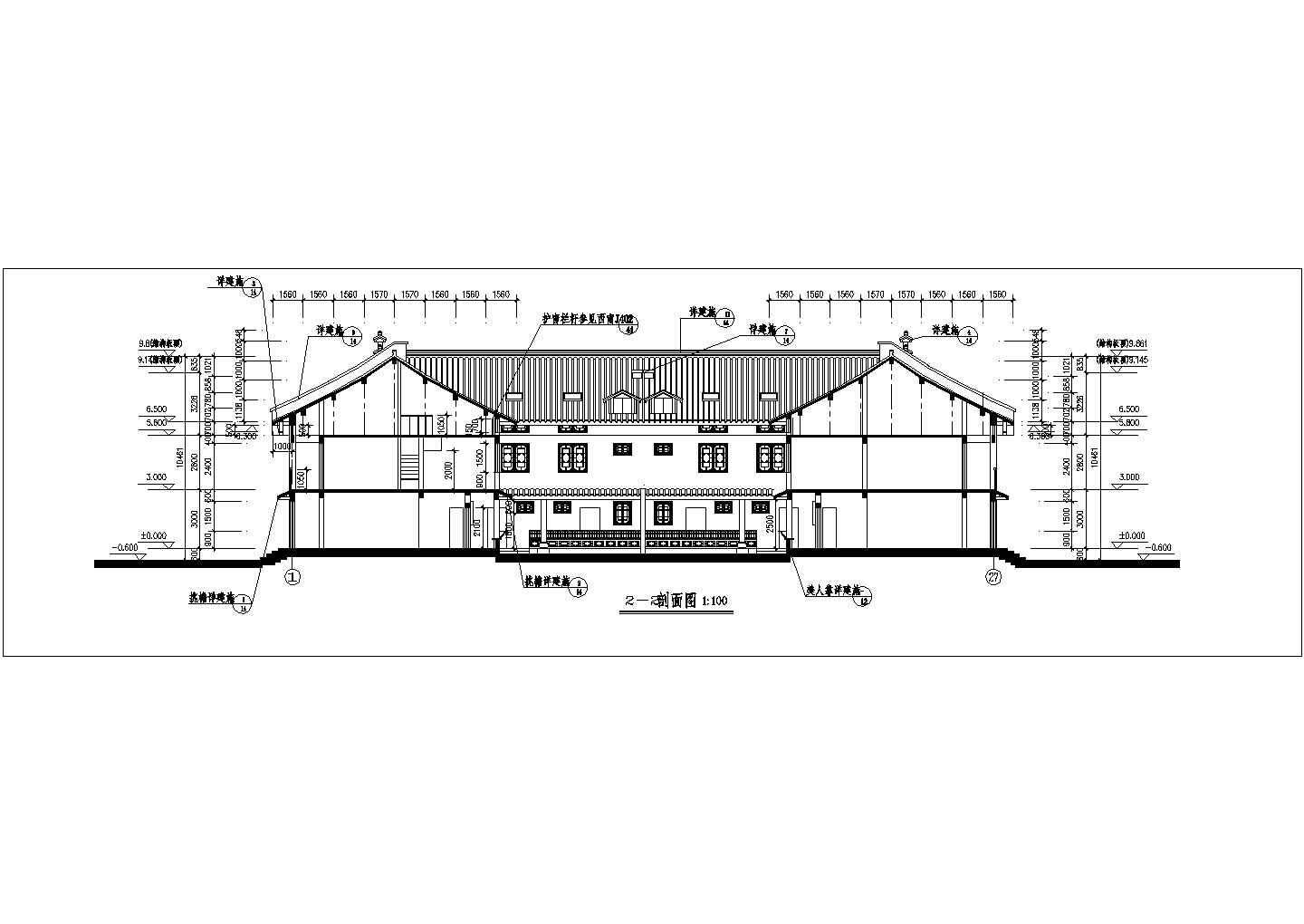 典型二层框架结构四川民居设计cad建筑剖立面方案图（甲级院设计）