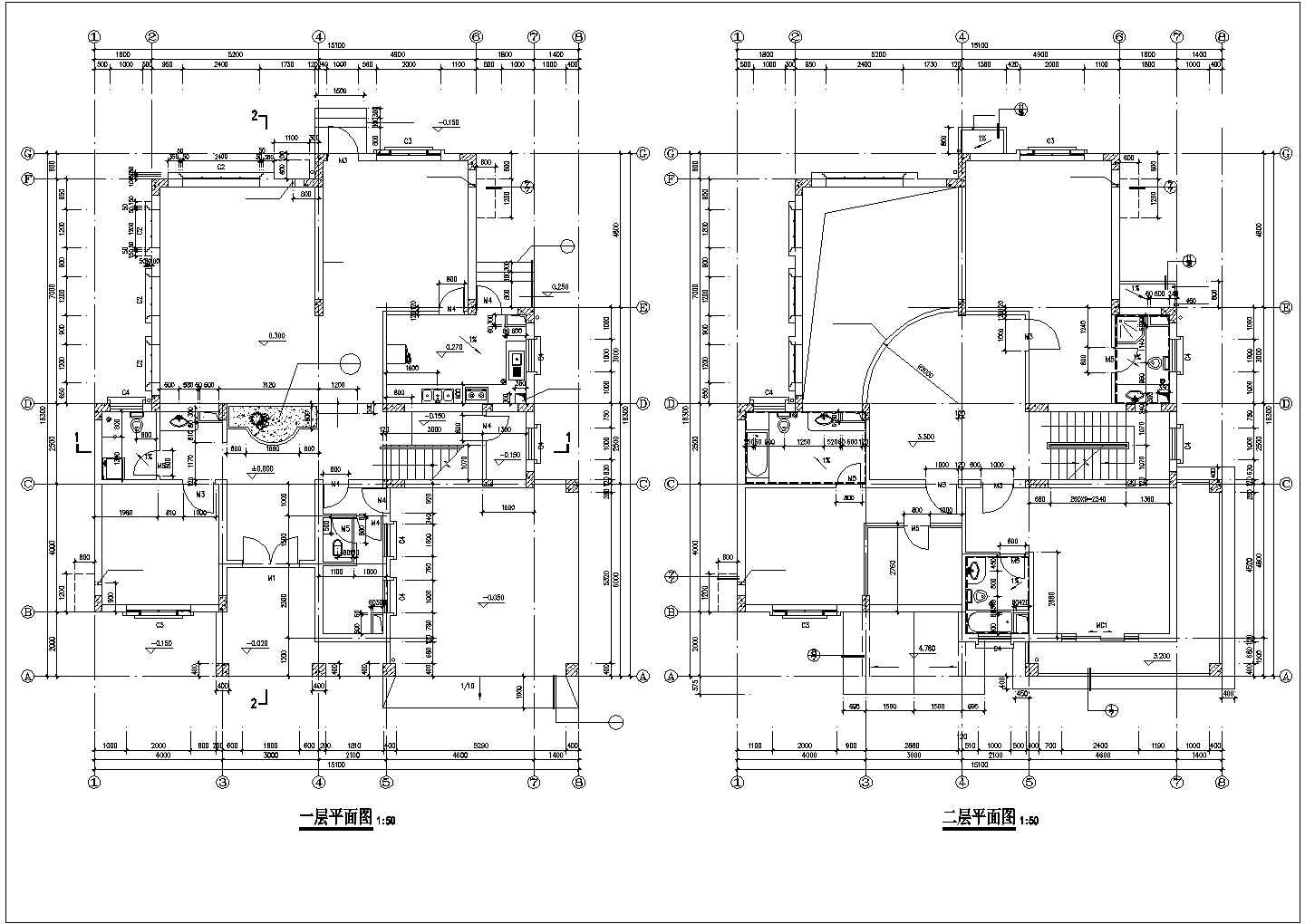 某小区3层独栋别墅CAD设计施工图纸