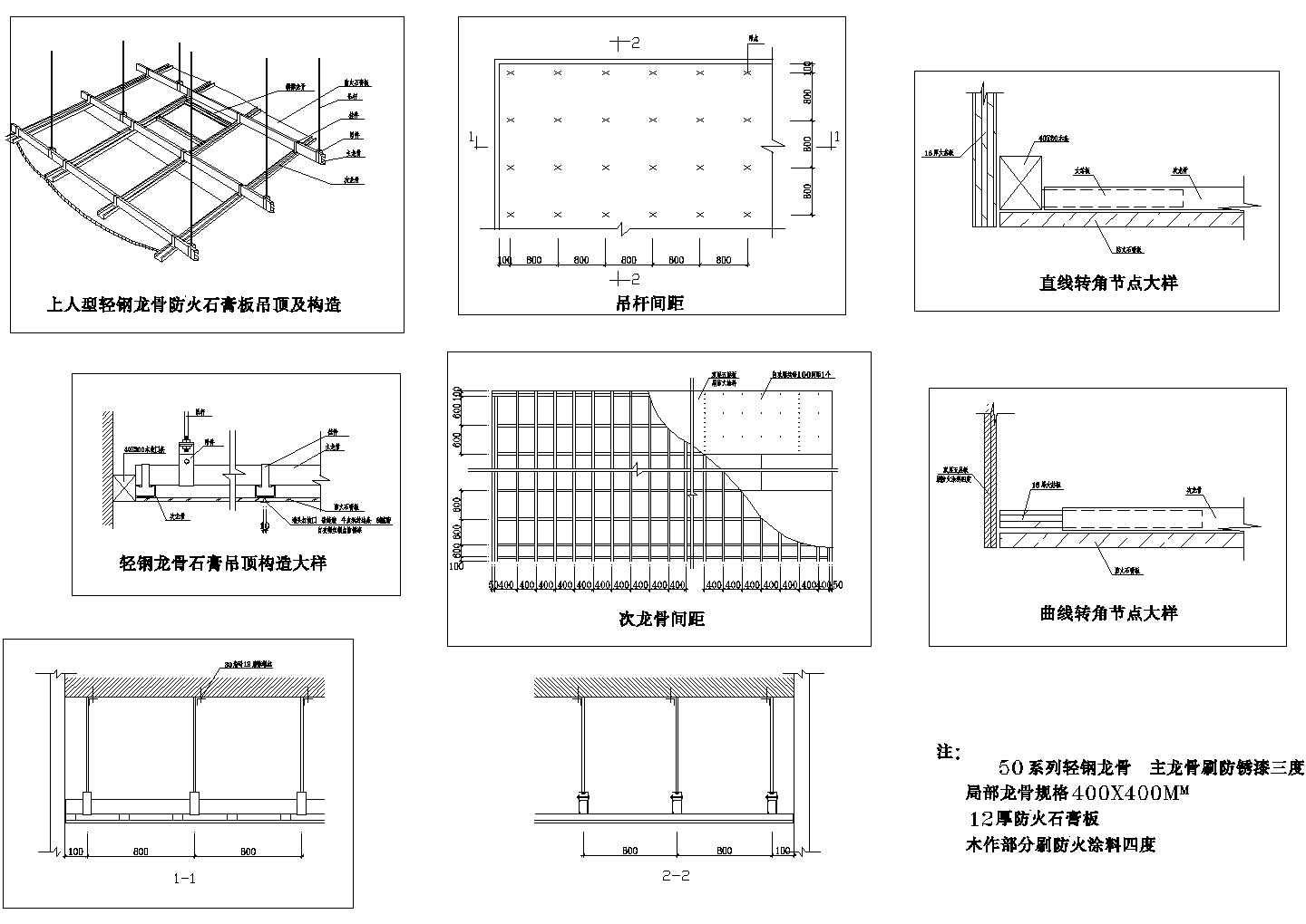 石膏板吊顶轻钢龙骨cad节点详细图纸