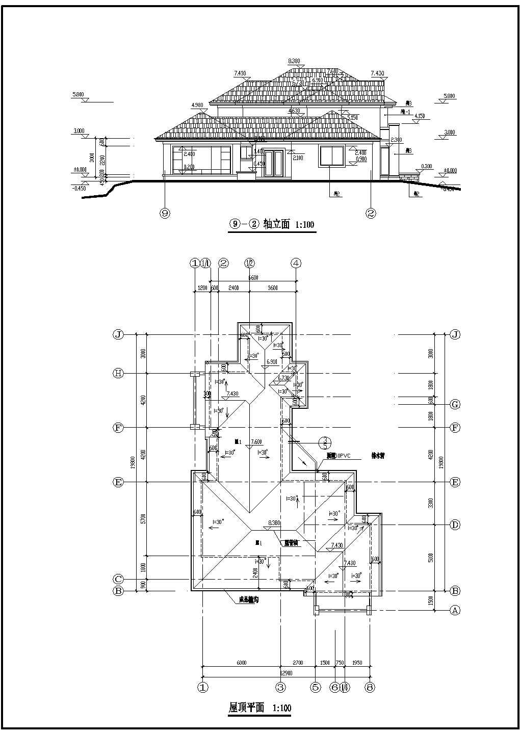 某二层砖混结构生态园别墅设计cad全套建筑施工图（标注详细）