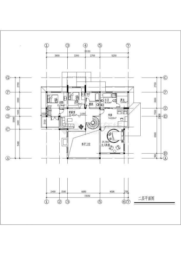 某二层框架结构欧式别墅（建筑面积294.4平方米）设计cad建筑方案图（甲级院设计）-图二