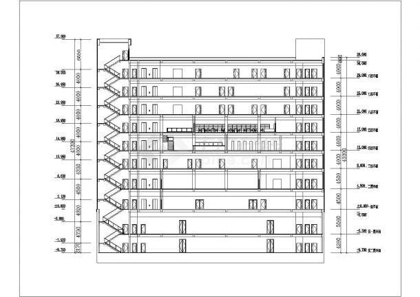 1.3万平米7层框架镜铁钩教学楼平立剖面设计CAD图纸（含电气系统图）-图二