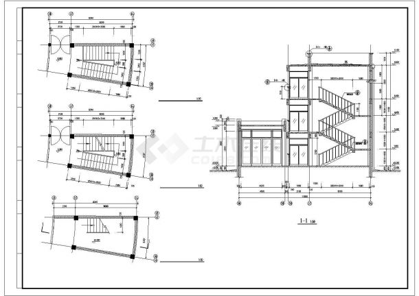 郑州某职业学院1800平米3层框架弧形结构教学楼建筑设计CAD图纸-图二