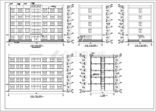 五套五层办公楼建筑施工CAD图纸-图一