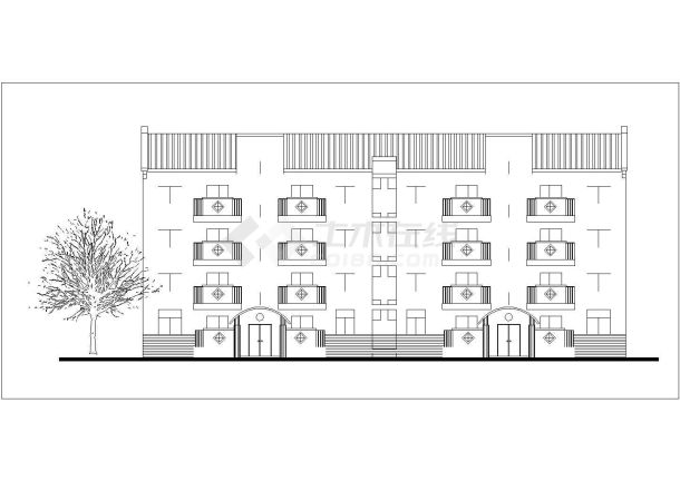 1500平米4层砖混结构民居住宅楼建筑设计CAD图纸（1层4户）-图二