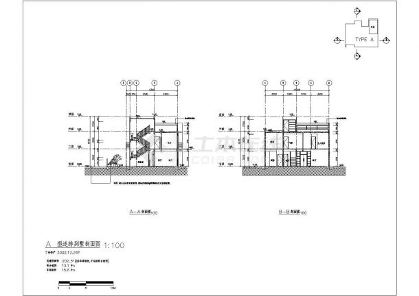某二层砖混结构现代别墅设计cad全套建筑施工图（标注详细）-图二