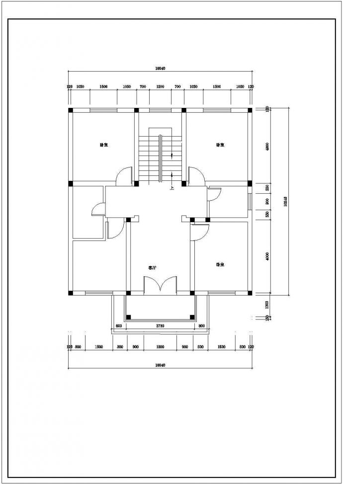 某二层砖混结构乡村别墅室内装修设计cad全套施工图（标注详细）_图1