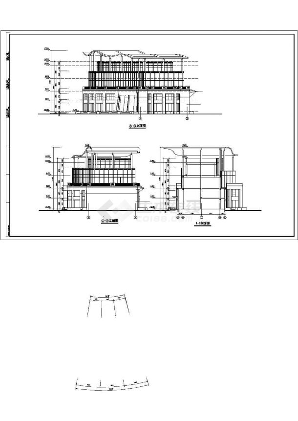 2500平米3层框混结构商务会所平立剖面设计CAD图纸（含夹层）-图一