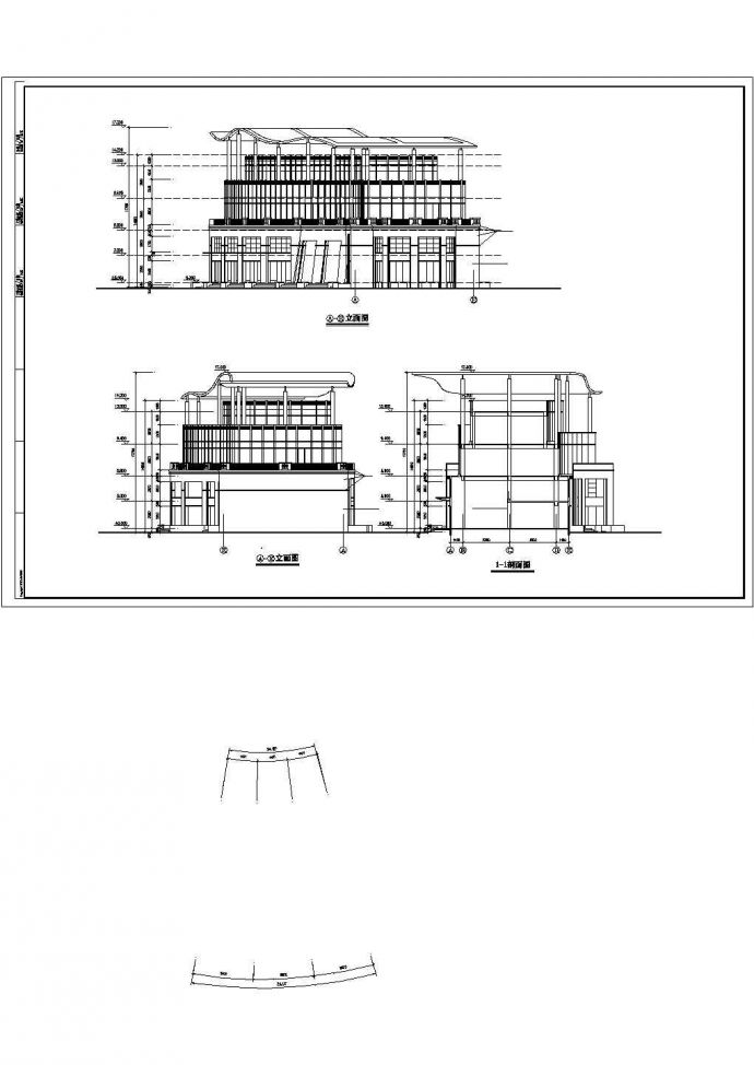2500平米3层框混结构商务会所平立剖面设计CAD图纸（含夹层）_图1
