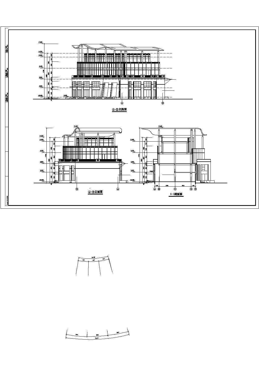2500平米3层框混结构商务会所平立剖面设计CAD图纸（含夹层）