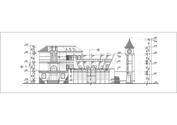某小区2600平3框混扇形结构休闲会所建筑设计CAD图纸（含地下室和阁楼）-图二