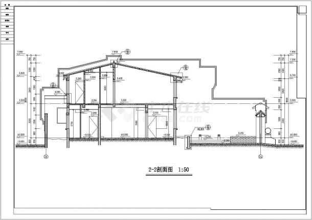 1600平米2层框混结构高档民宿酒店全套建筑设计CAD图纸-图一