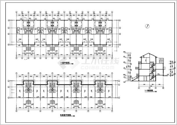 西安市某工厂家属院1800平米三层框混结构住宅建筑设计CAD图纸-图二
