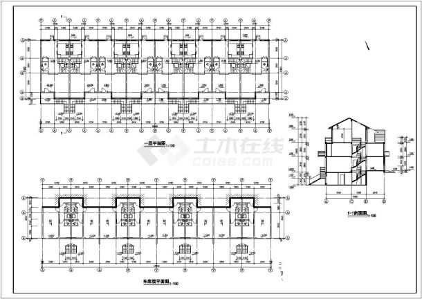 湘潭市鑫福家园小区2000平米三3+1层框混住宅楼建筑设计CAD图纸-图二