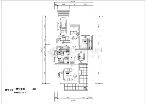 某二层框架结构独立北A别墅设计cad平面方案图（甲级院设计）-图一