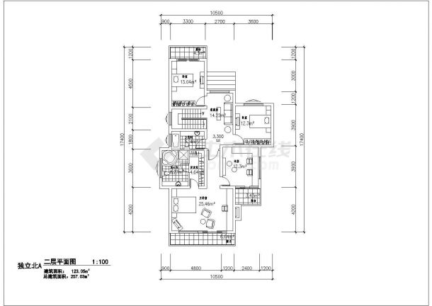 某二层框架结构独立北A别墅设计cad平面方案图（甲级院设计）-图二